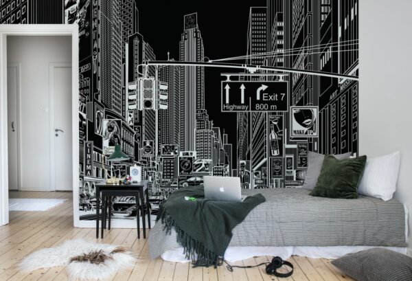Rebel Walls pilttapeet Cartoon City, Black R10622
