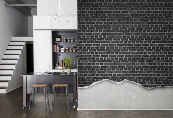 Rebel Walls pilttapeet Well-Worn Brick Wall, Black R12222