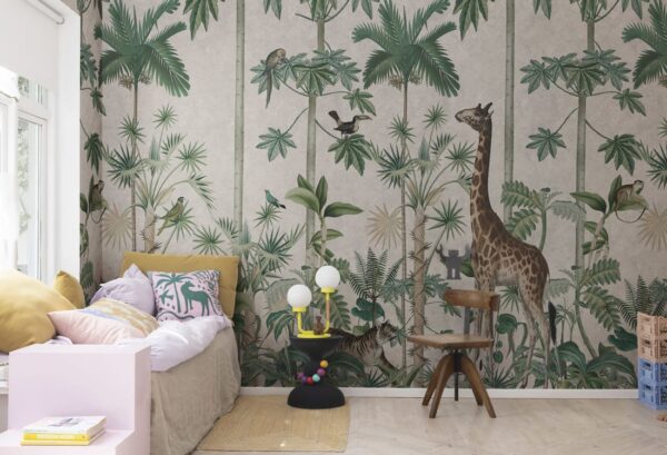 r16795_interior1 Rebel Walls pilttapeet Giraffes Stroll, Pastel Pink R16795