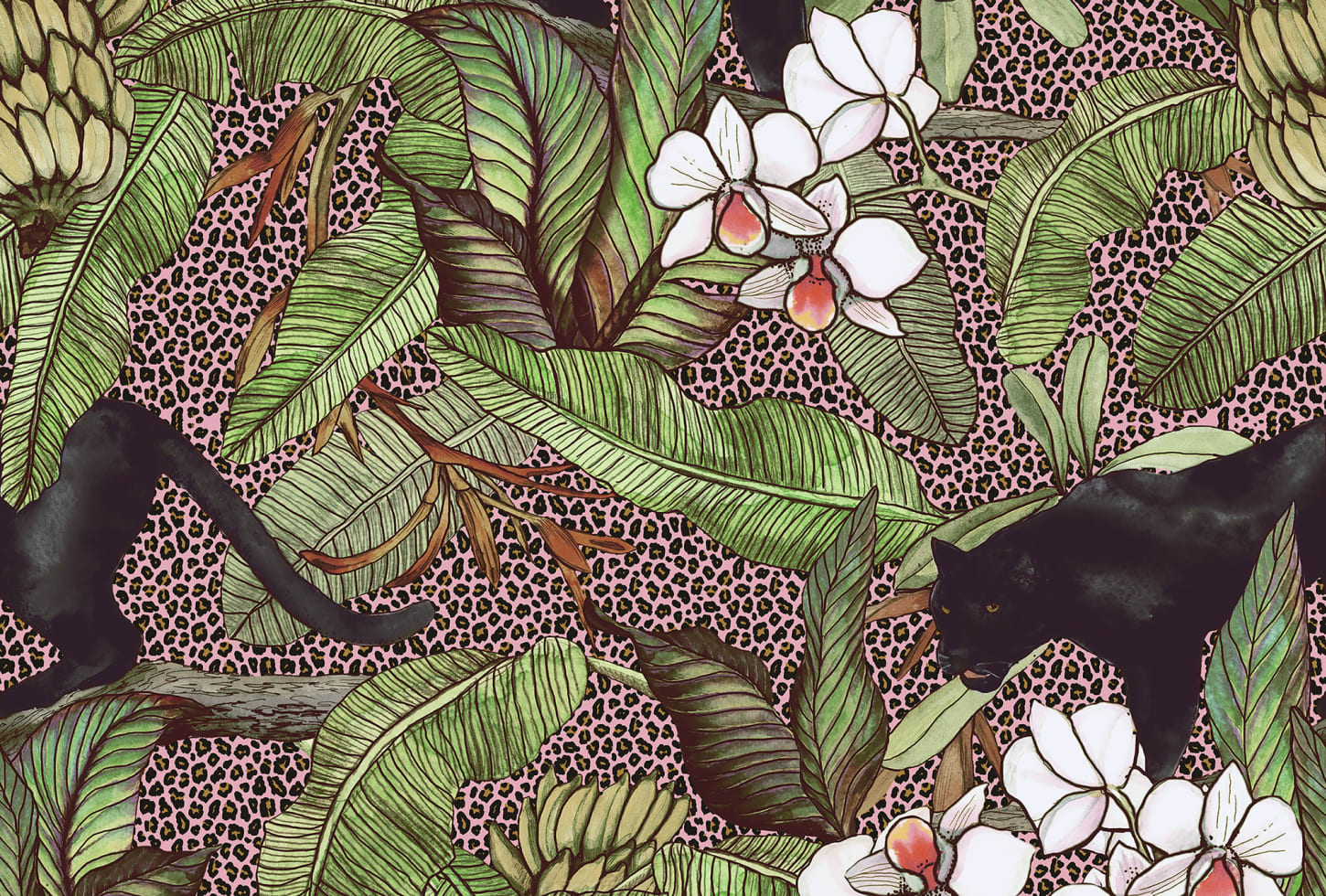 Rebel Walls pilttapeet Alluring Panthers, Pink R16802