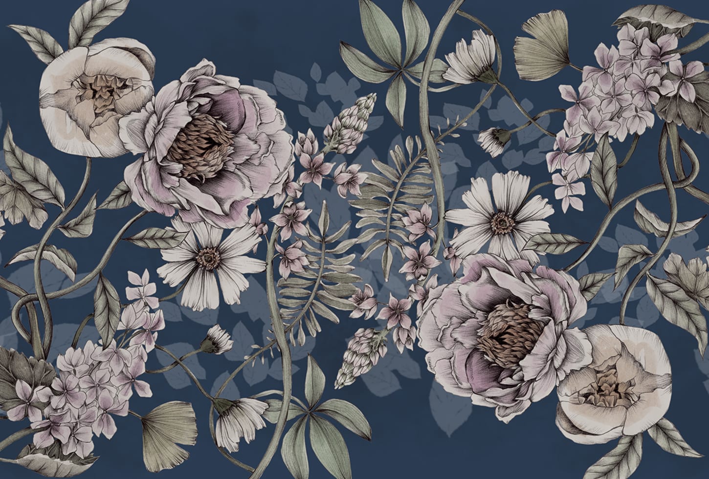 Rebel Walls pilttapeet Spring Flower, Dark Blue R18646