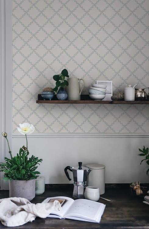 Sandberg tapeet Trellis, Misty Blue S10303