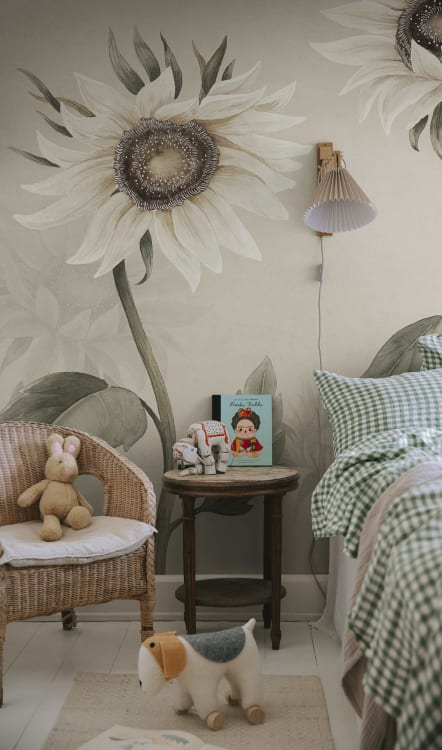 Sandberg pilttapeet Sunflowers, White S10529