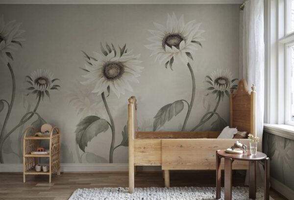 Sandberg pilttapeet Sunflowers, White S10529