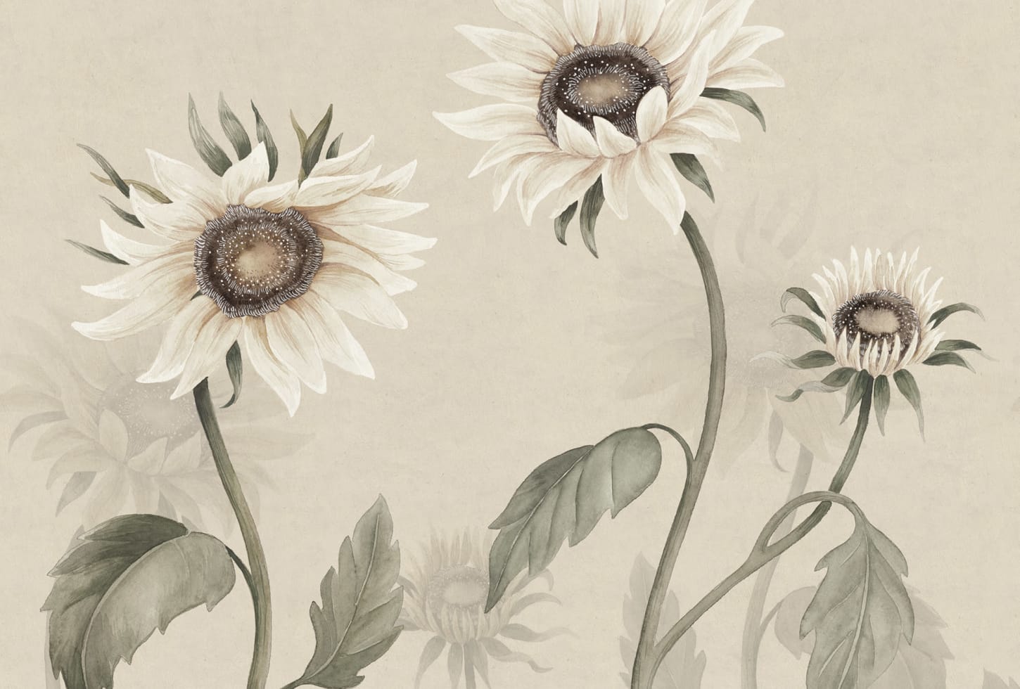 Sandberg pilttapeet Sunflowers, White S10529