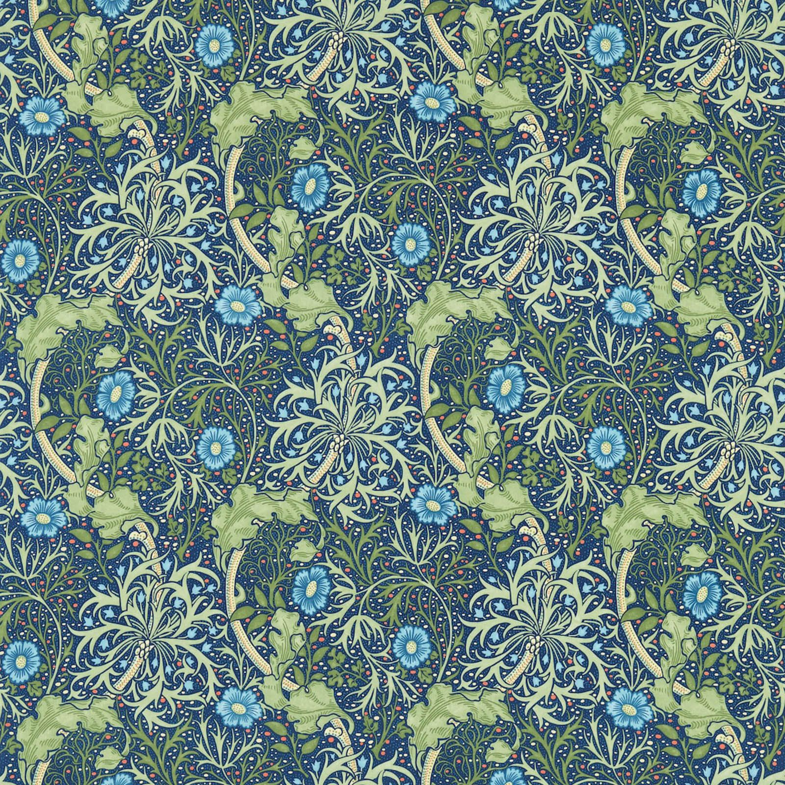 seaweed-morris-and-co-cobalt-thyme-fabric-224472-image01 Morris & Co kangas Seaweed