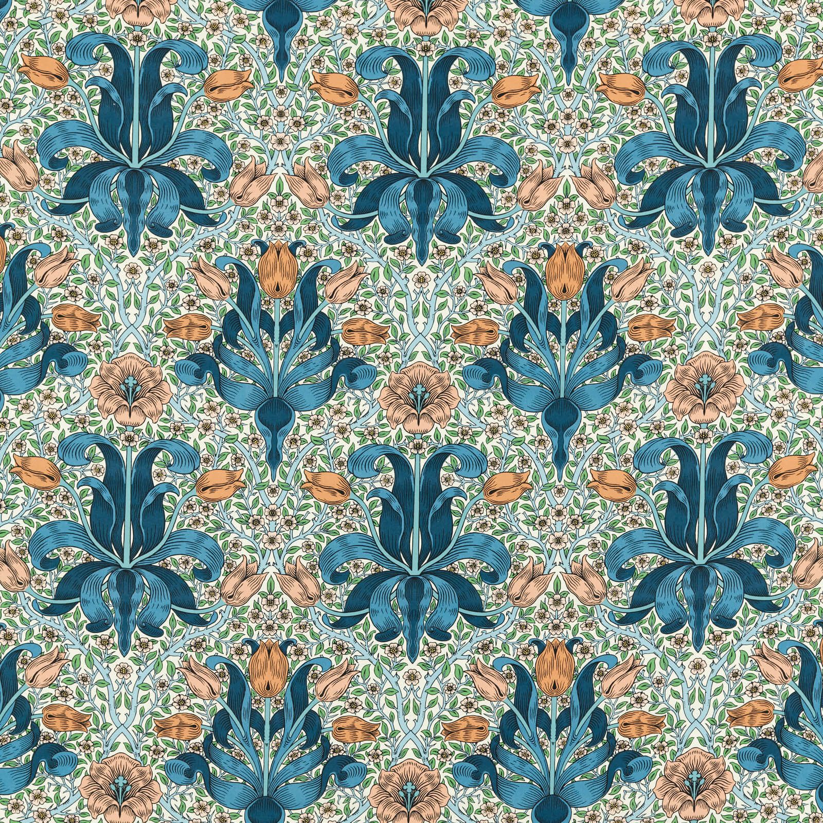 spring-thicket-morris-and-co-paradise-blue-peach-fabric-227207-image01 Morris & Co kangas Spring Thicket