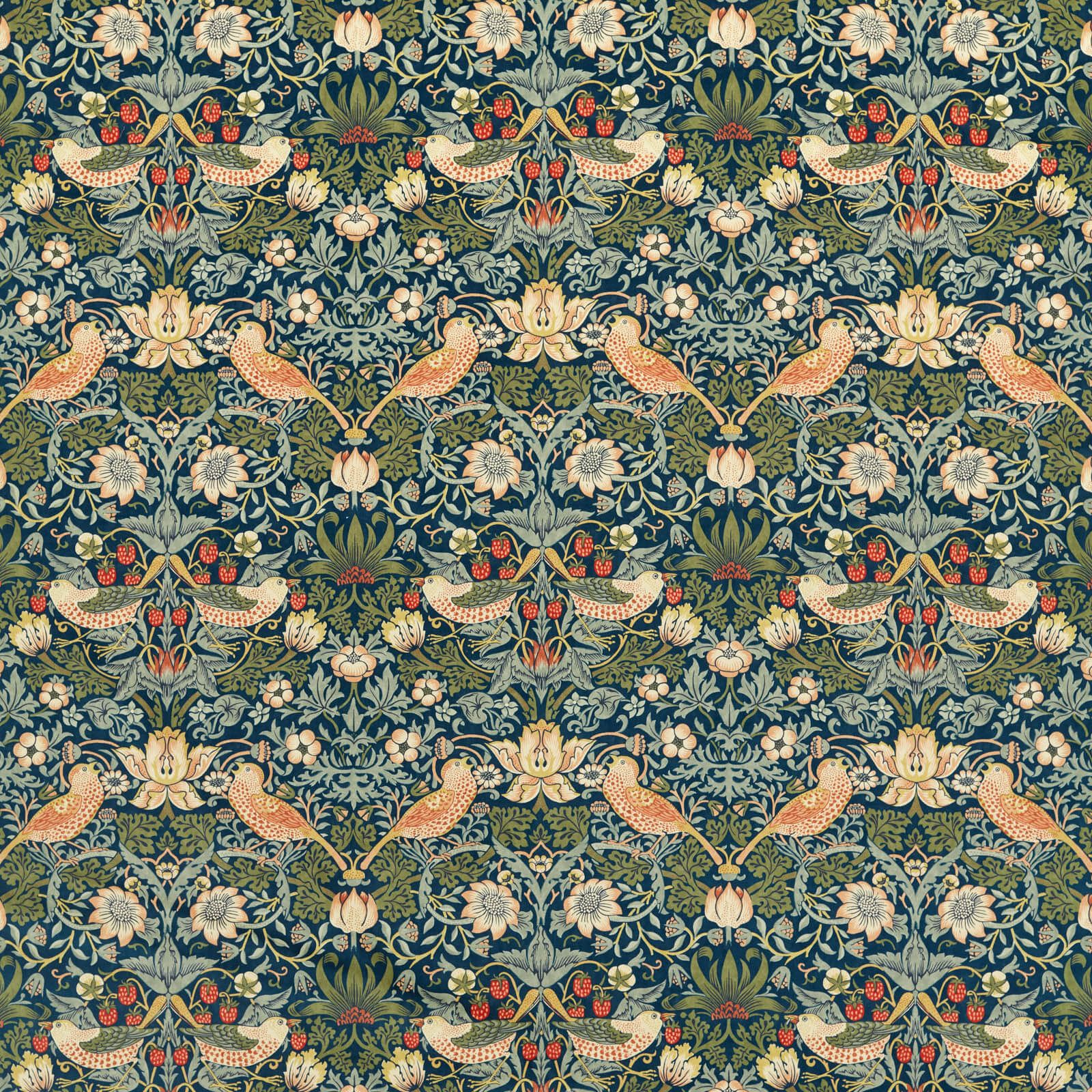 strawberry-thief-velvet-morris-and-co-indigo-thyme-fabric-236932-image01 Morris & Co kangas Strawberry Thief Velvet