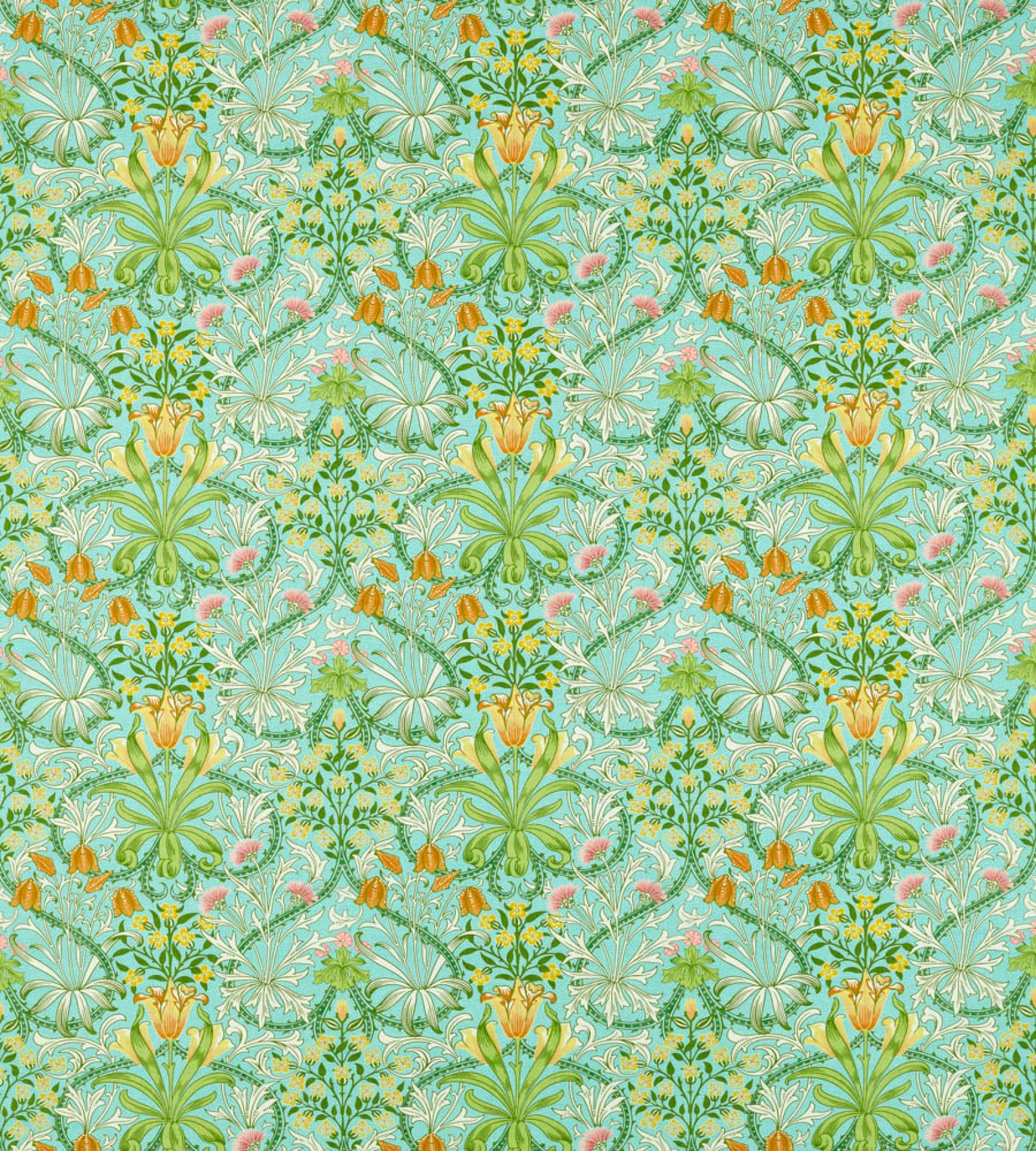 woodland-weeds-morris-and-co-orange-turquoise-fabric-226991-image01 Morris & Co kangas Woodland Weeds