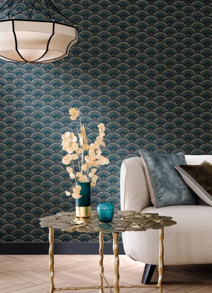 Casamance tapeet Otto Marine/Vert Mousse