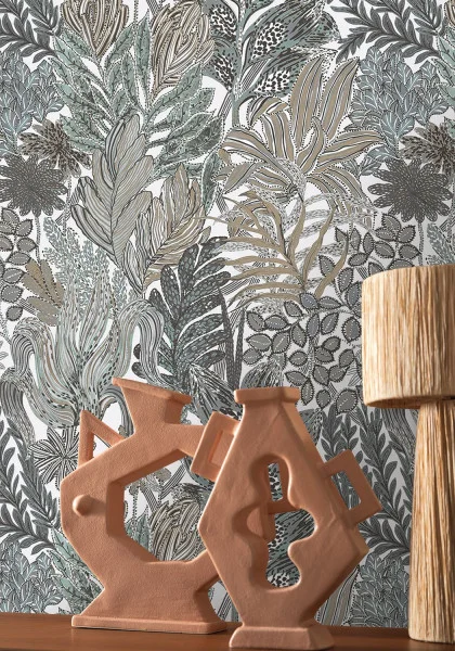 Casamance tapeet Borromee Vert Clair/Anthracite