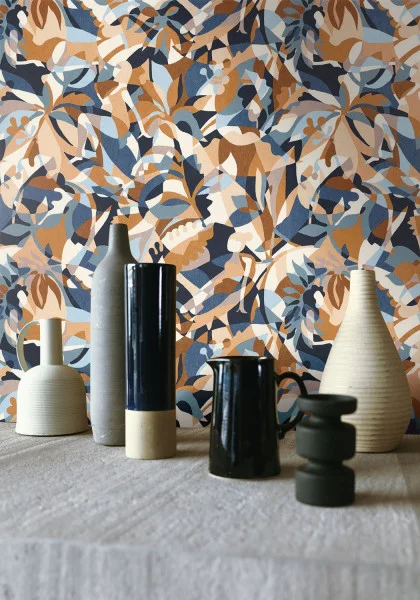Casamance tapeet Plongeon Bleu Persan/Ambre