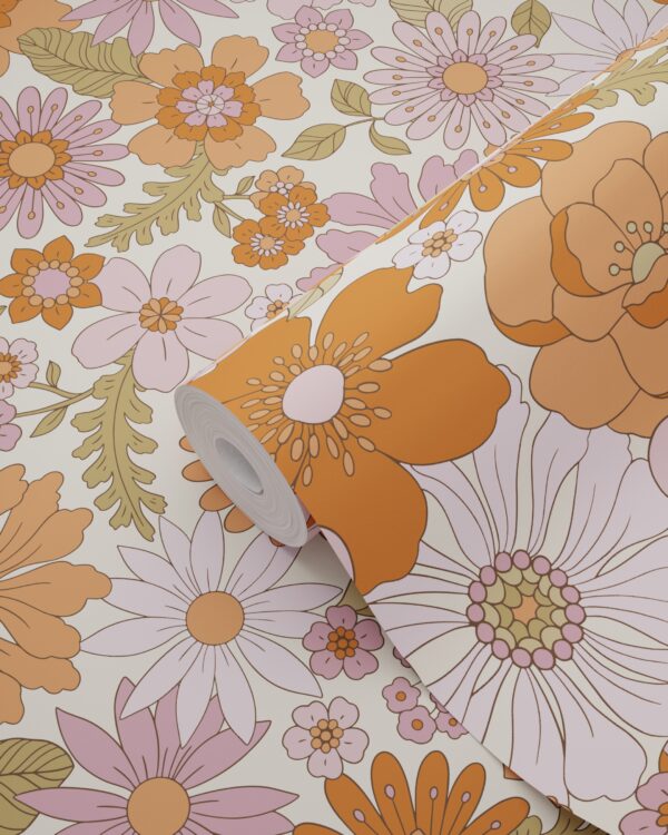 ESTAhome tapeet retro lilled - lilla ja oranž