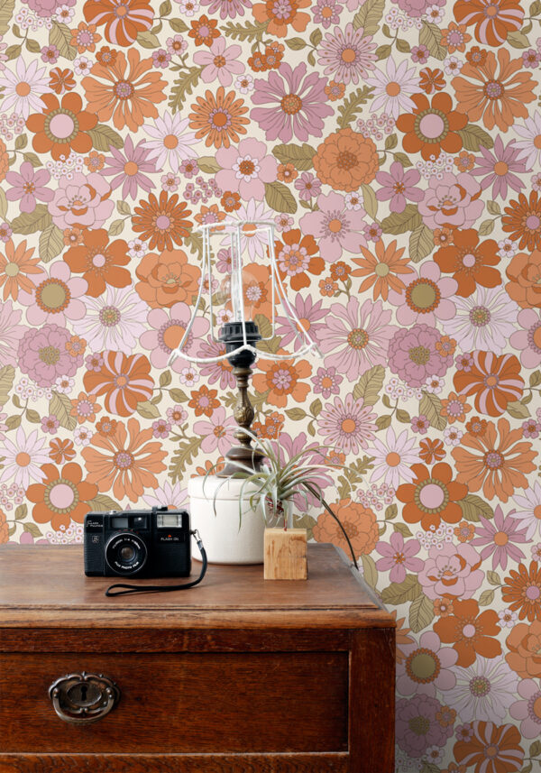 ESTAhome tapeet retro lilled - lilla ja oranž