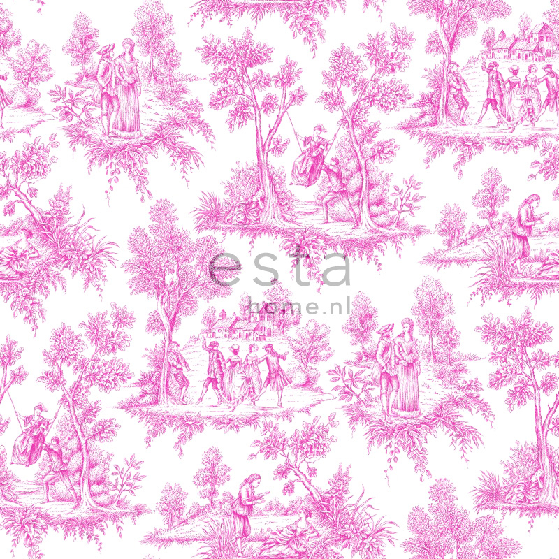 ESTAhome toile de Jouy tapeet - roosa