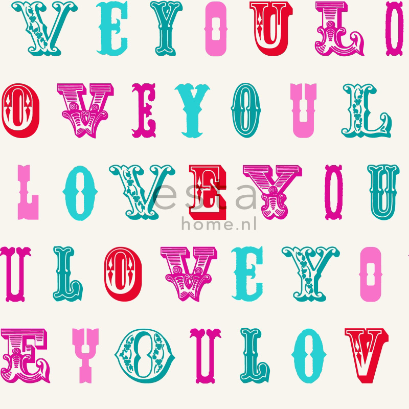 ESTAhome tapeet love you - türkiis ja roosa