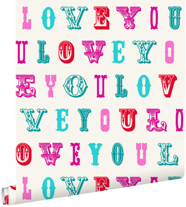 ESTAhome tapeet love you - türkiis ja roosa