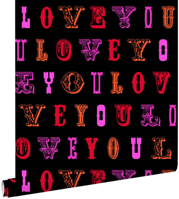 ESTAhome tapeet love you - must ja roosa