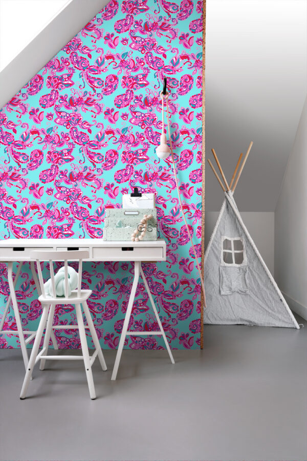 ESTAhome funky lilled ja paisley - türkiis ja roosa