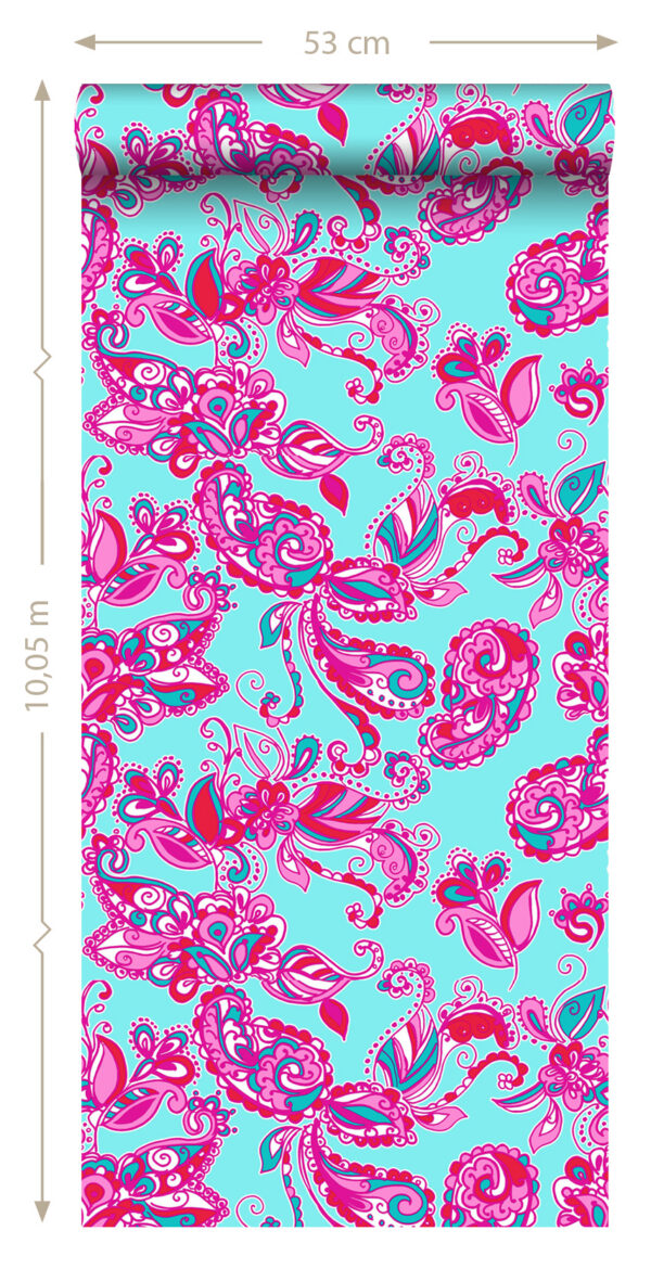 ESTAhome funky lilled ja paisley - türkiis ja roosa