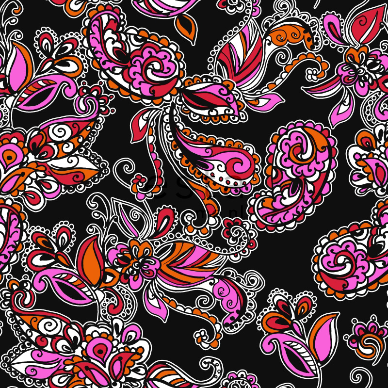 ESTAhome tapeet funky lilled ja paisley must ja punane