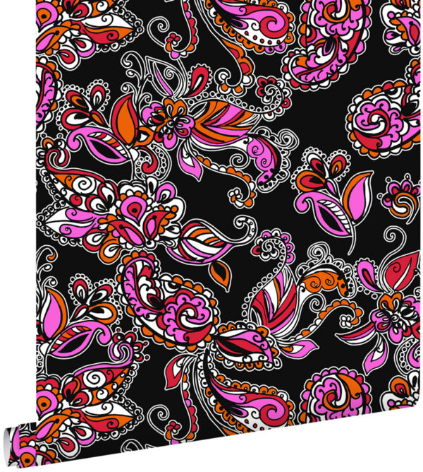 ESTAhome tapeet funky lilled ja paisley must ja punane