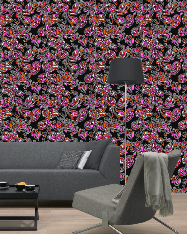 ESTAhome tapeet funky lilled ja paisley must ja punane