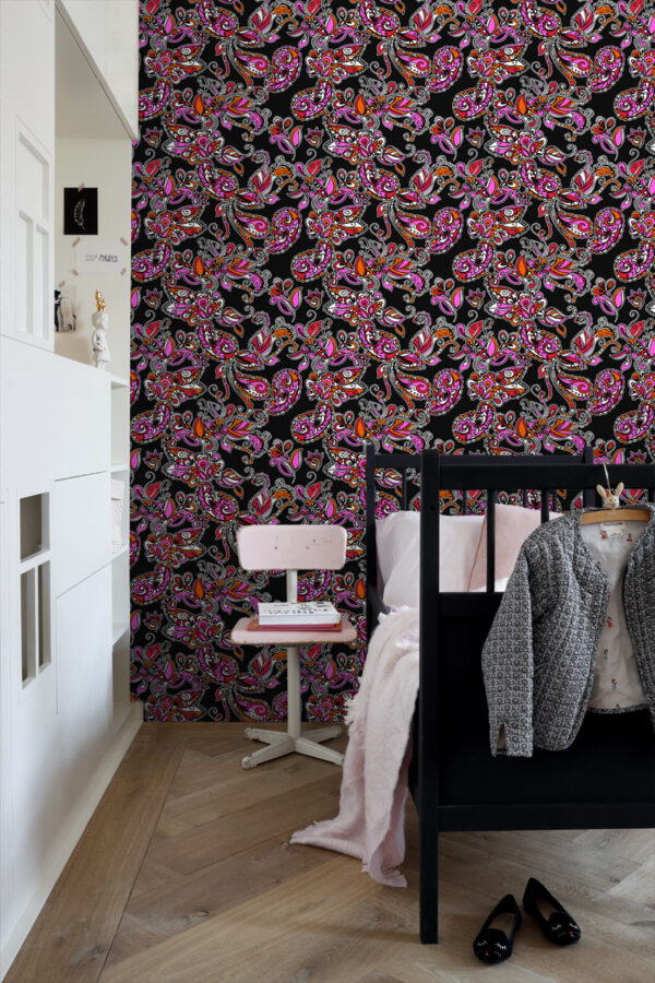 ESTAhome tapeet funky lilled ja paisley must ja punane