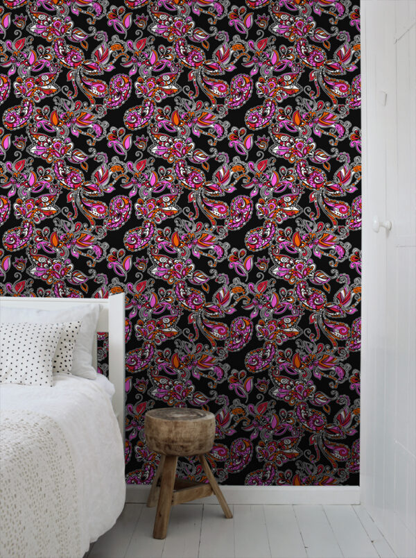 ESTAhome tapeet funky lilled ja paisley must ja punane