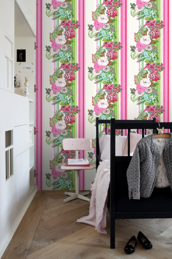 ESTAhome vintage lilled tapeet - roosa ja laimiroheline