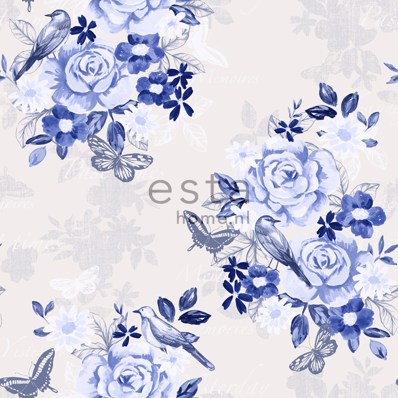 ESTAhome tapeet lilled ja linnud - indigo sinine