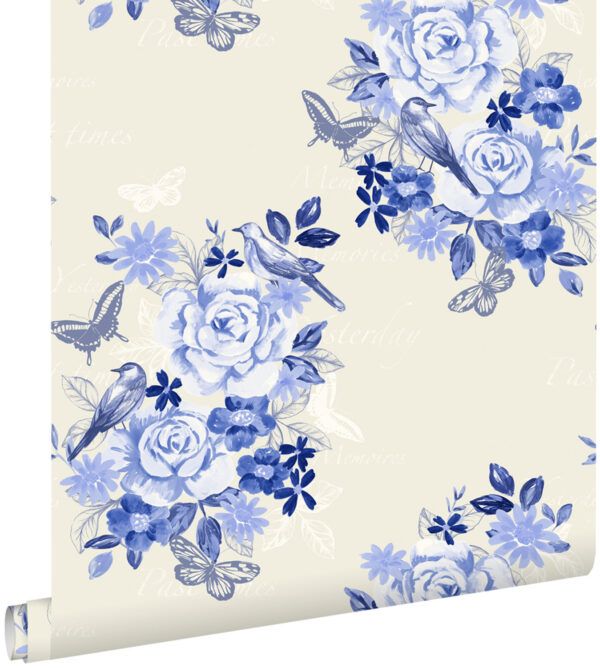 ESTAhome tapeet lilled ja linnud - indigo sinine