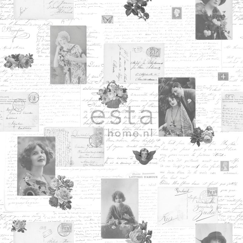 ESTAhome tapeet vintage postkaardid mustvalge