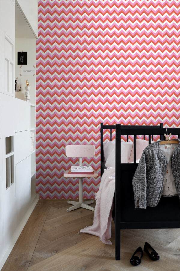 ESTAhome tapeet siksakmotiiv - korallpunane ja roosa
