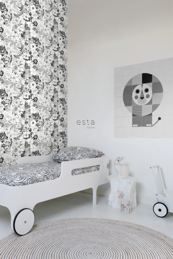 ESTAhome tapeet lilled must ja valge