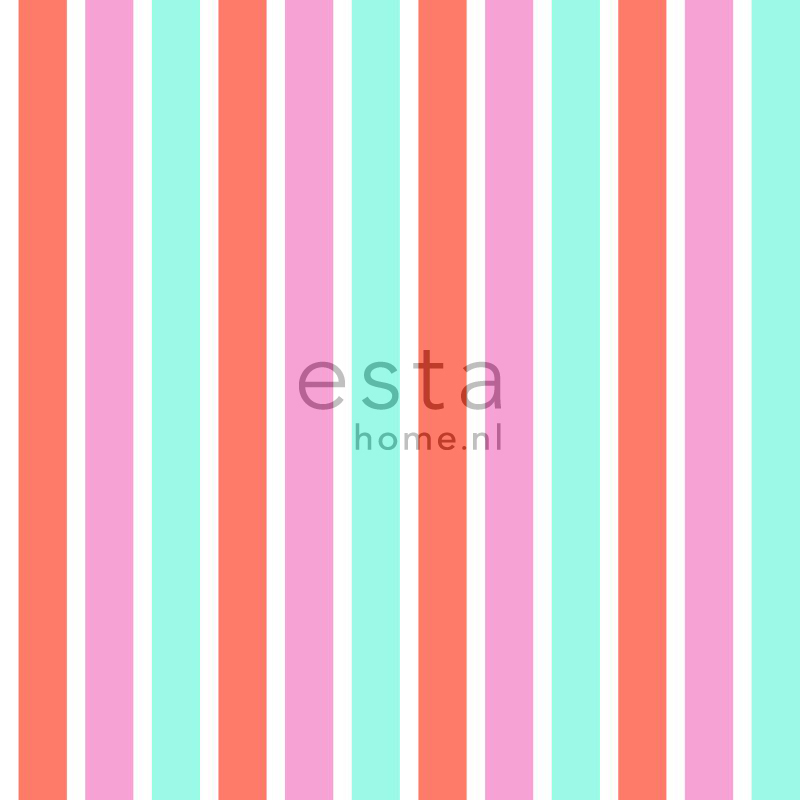 ESTAhome vertikaalsed triibud tapeet - roosa, türkiis ja korallpunane