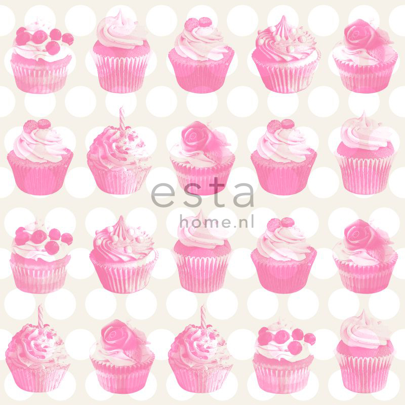 ESTAhome tapeet cupcake'id läikivate täppidega - roosa