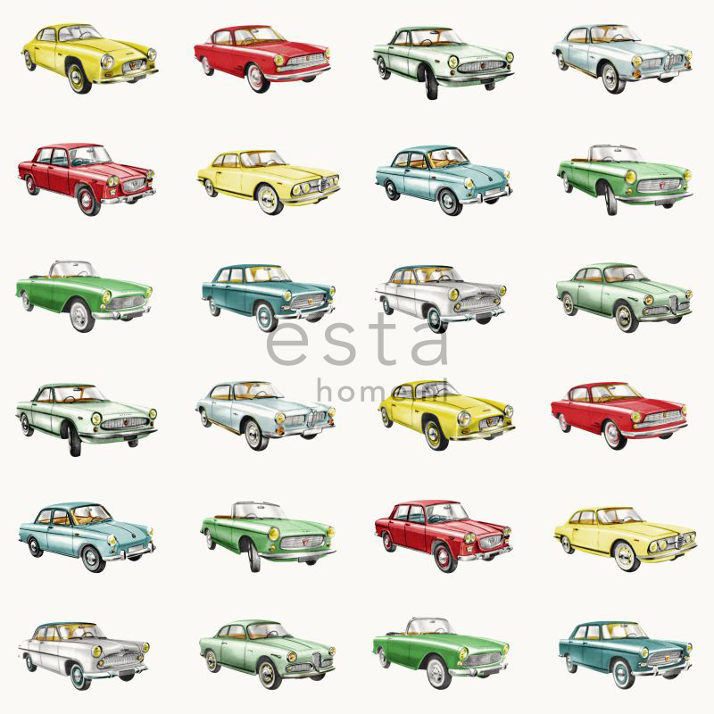ESTAhome tapeet vintage autod - punane, kollane ja roheline
