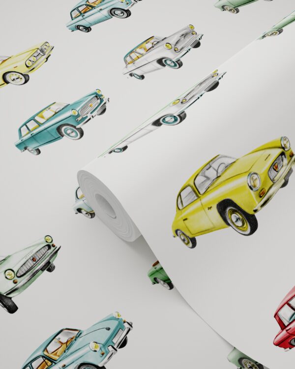 ESTAhome tapeet vintage autod - punane, kollane ja roheline
