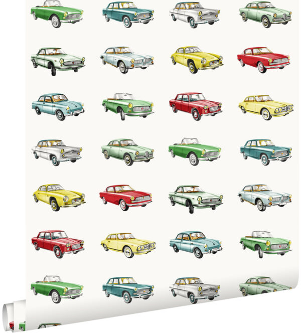 ESTAhome tapeet vintage autod - punane, kollane ja roheline