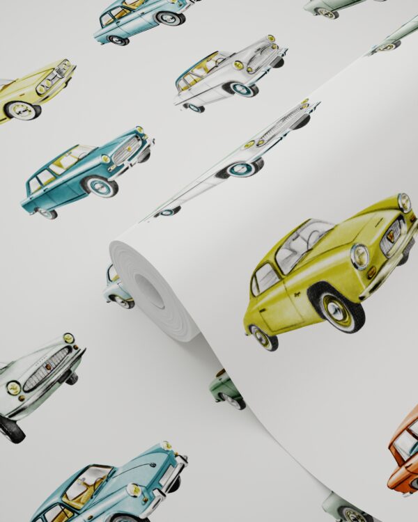 ESTAhome tapeet vintage autod - oranž, sinepikollane ja roheline