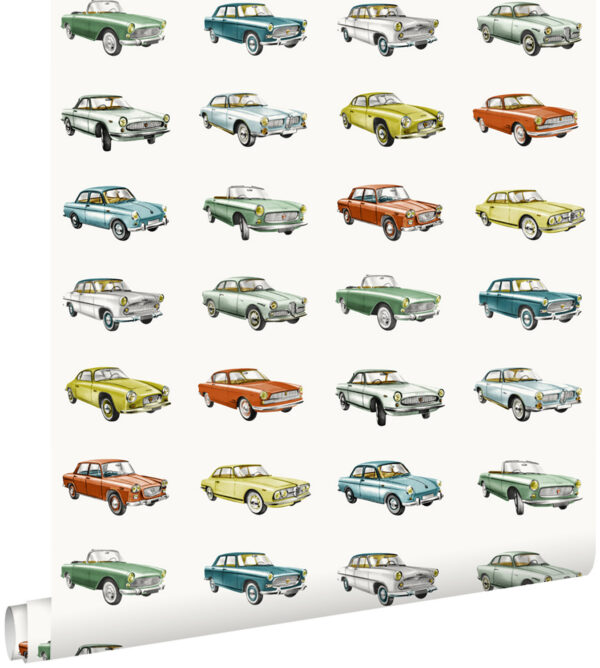 ESTAhome tapeet vintage autod - oranž, sinepikollane ja roheline