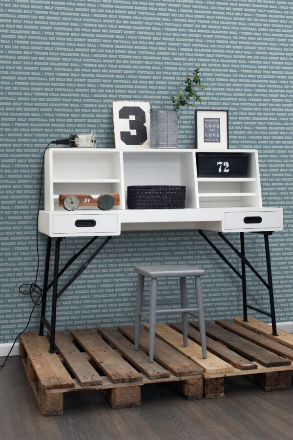 ESTAhome tapeet sporditekstid vintage sinine
