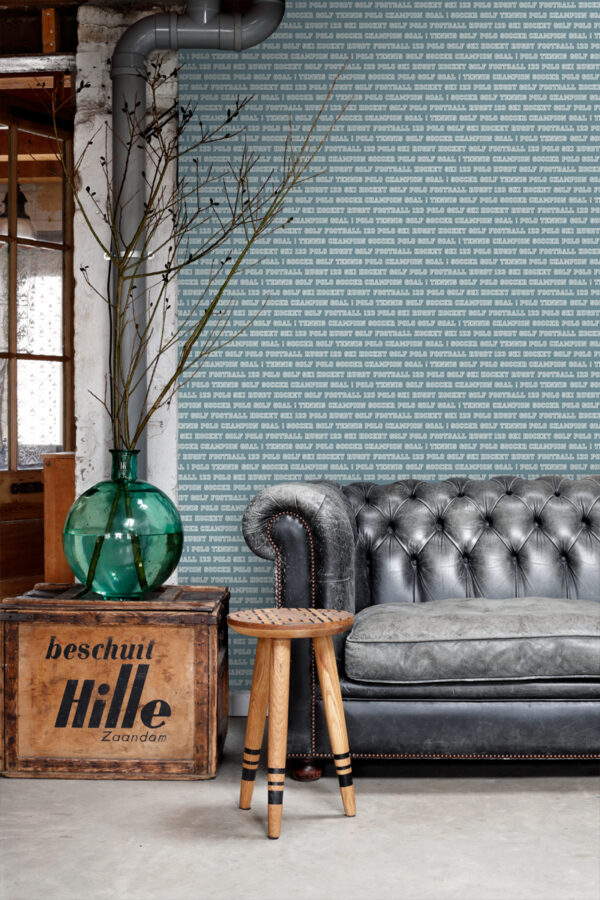 ESTAhome tapeet sporditekstid vintage sinine