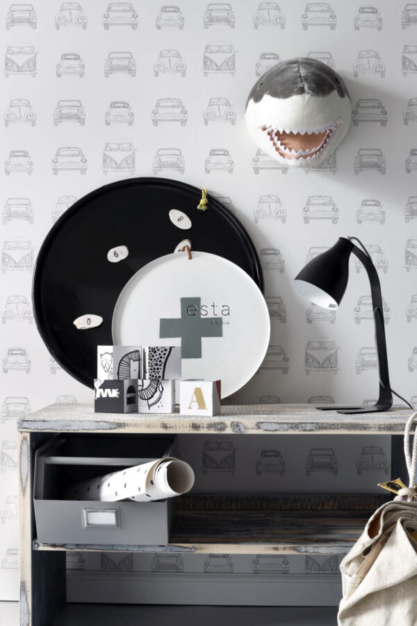 ESTAhome tapeet vintage autod joonistatud - mustvalge