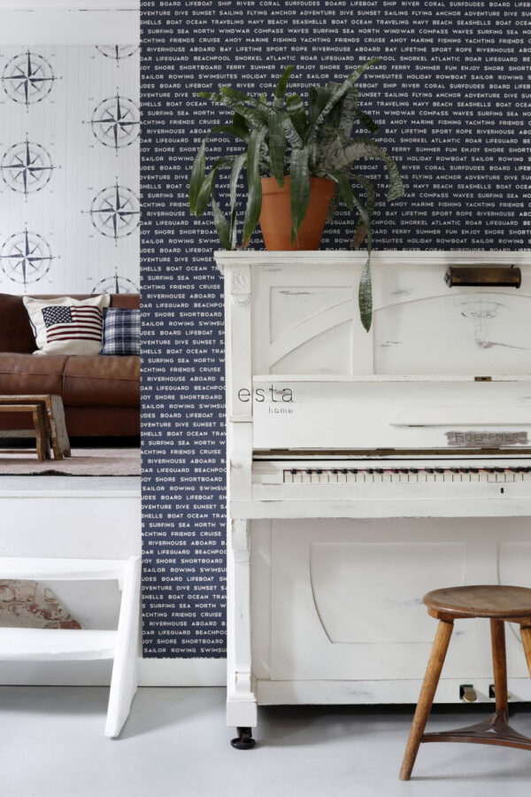 ESTAhome tapeet mereline rand tekstid tumesinine