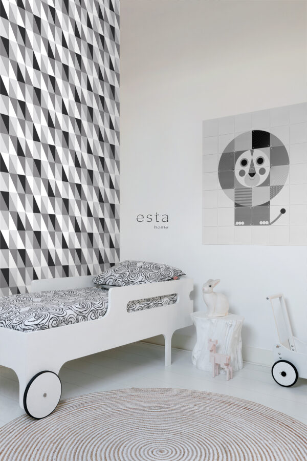 ESTAhome tapeet graafilised kolmnurgad - must, hall ja valge
