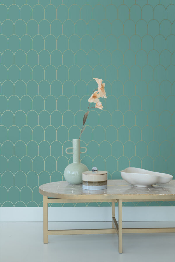 ESTAhome tapeet art deco motiiv - mere roheline ja kuld