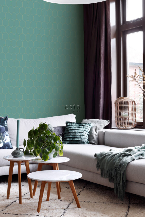 ESTAhome tapeet art deco motiiv - mere roheline ja kuld