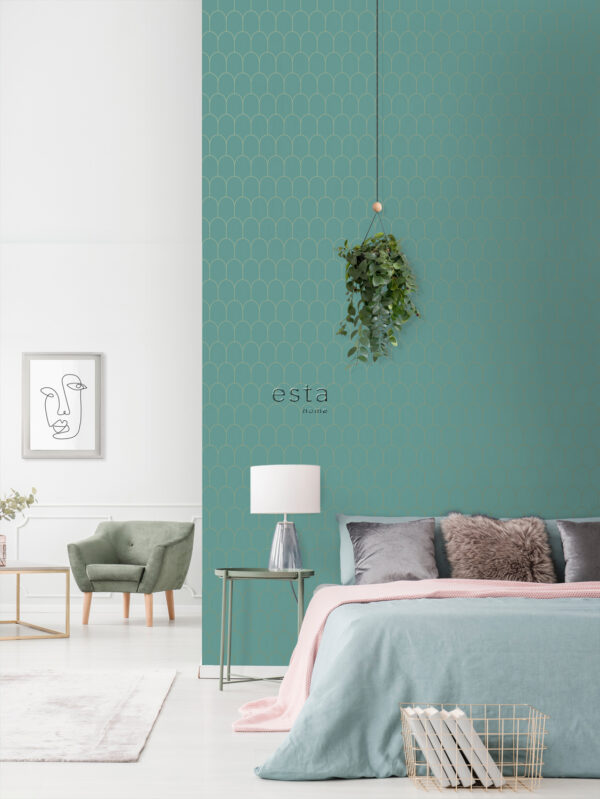 ESTAhome tapeet art deco motiiv - mere roheline ja kuld